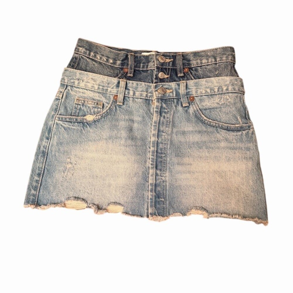 ZARA Light Wash Distressed Mini Skirt NWOT
